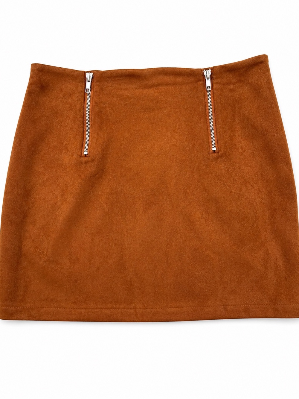 Faux Suede Mini Skirt Zip Detail Cognac Rust Y2K Bodycon Size L
